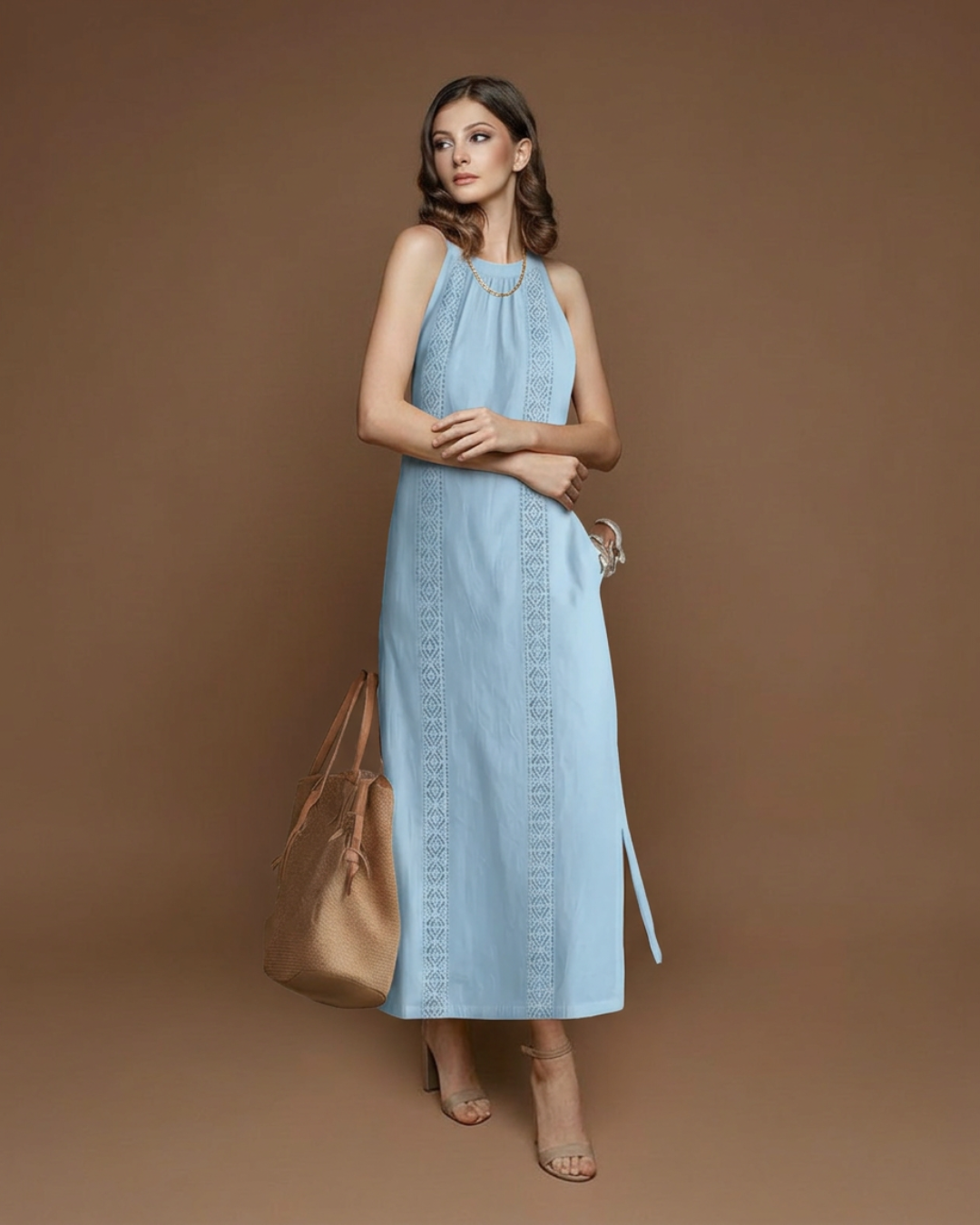 Women's Embroidered Sleeveless Midi Dress