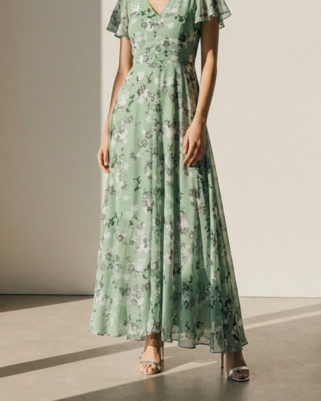 Women's Flutter Sleeve Floral Maxi Dress