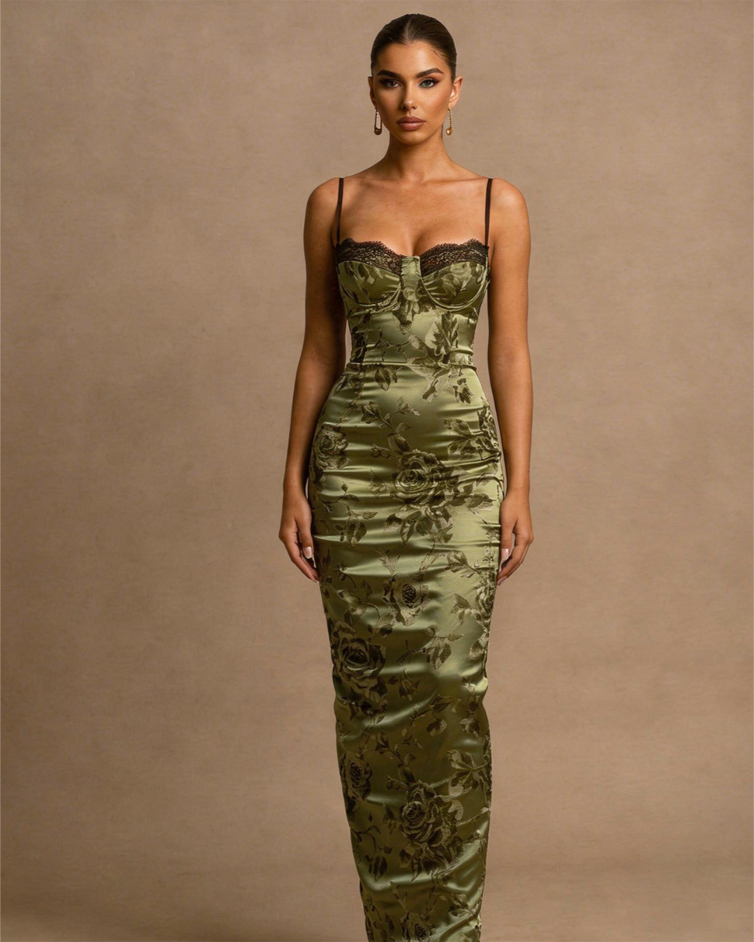Floral Satin Corset Midi Dress