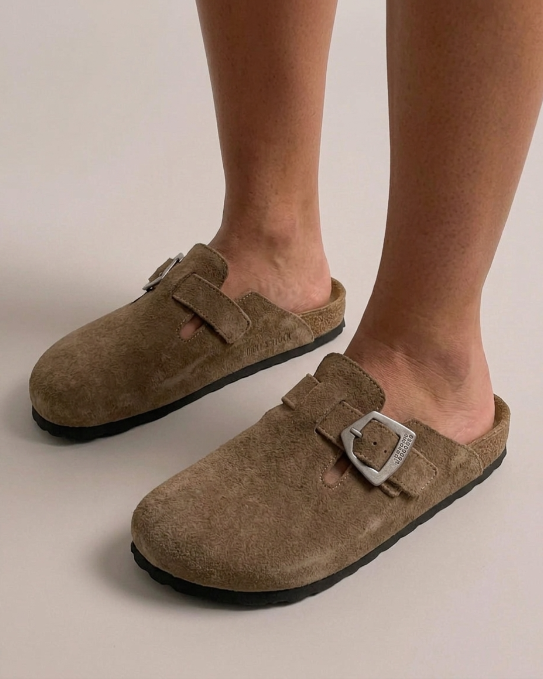 Suede Buckle Mule Clogs