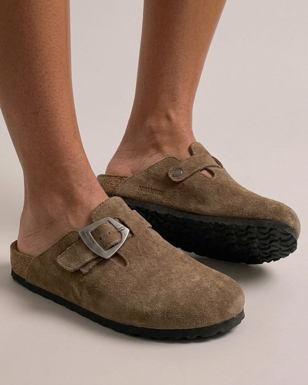 Suede Buckle Mule Clogs