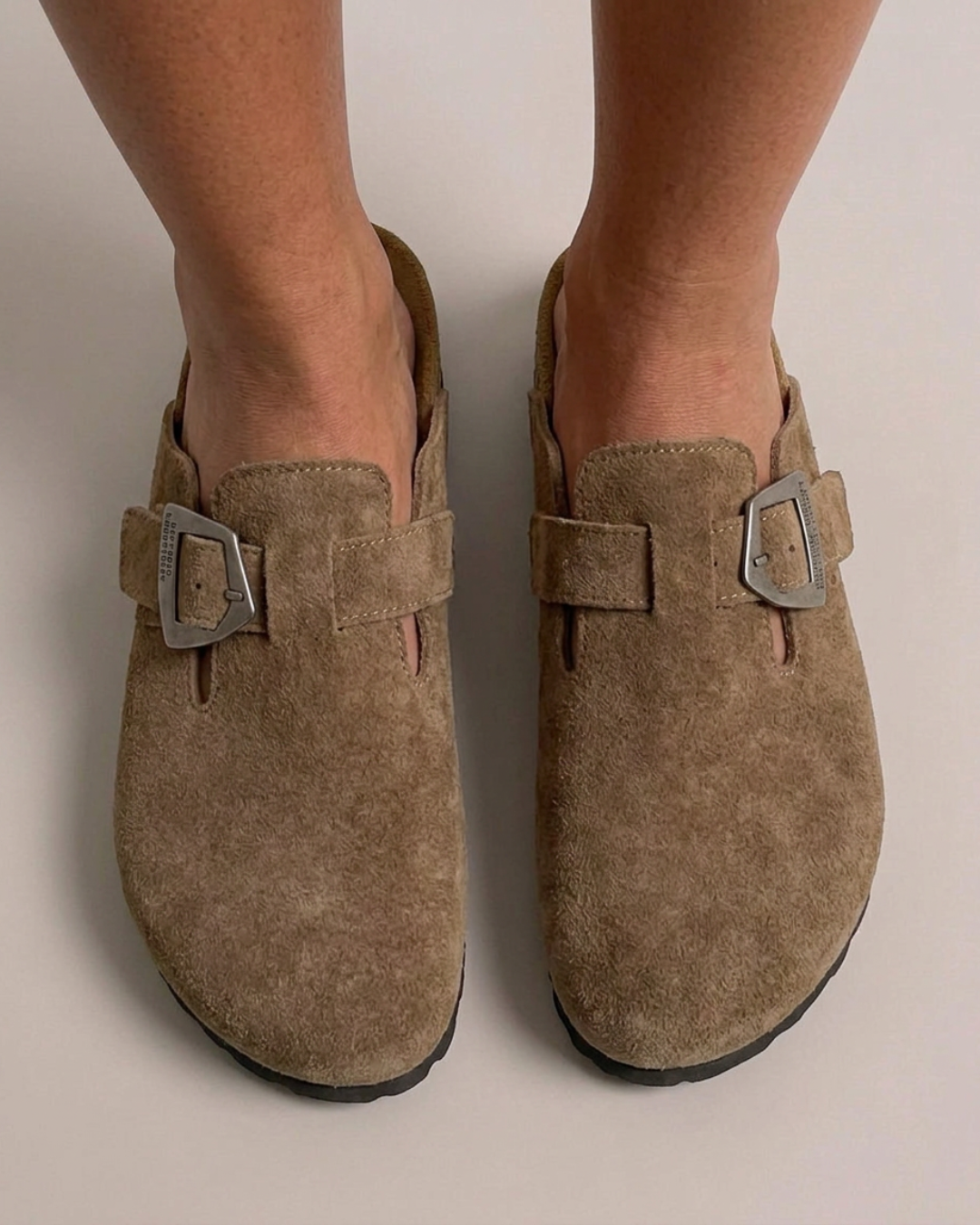 Suede Buckle Mule Clogs