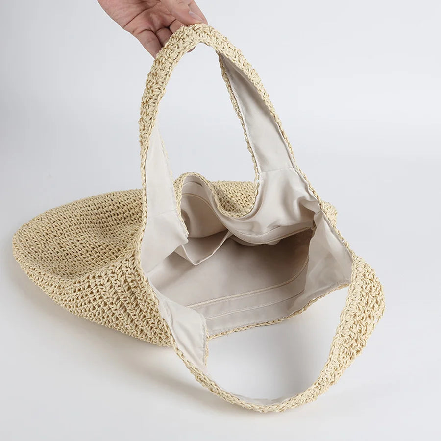 Nina | Women’s Summer Straw Beach Bag with Integrated Shoulder Strap