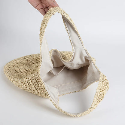 Nina | Women’s Summer Straw Beach Bag with Integrated Shoulder Strap