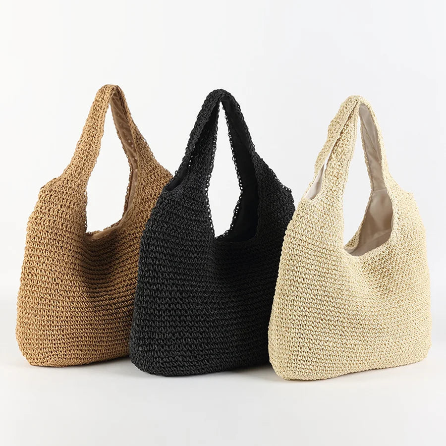 Nina | Women’s Summer Straw Beach Bag with Integrated Shoulder Strap