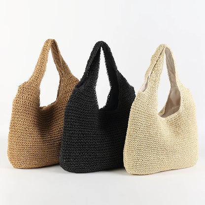 Nina | Women’s Summer Straw Beach Bag with Integrated Shoulder Strap