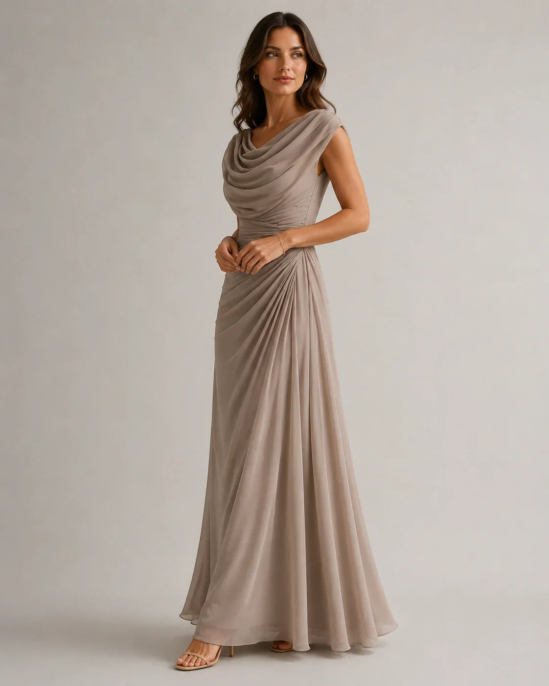 Women's Cowl Neck Ruched Maxi Dress Wedding Guest