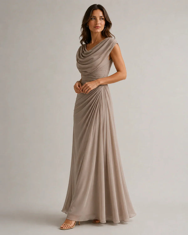 Women's Ruched Cowl Neck Maxi Dress