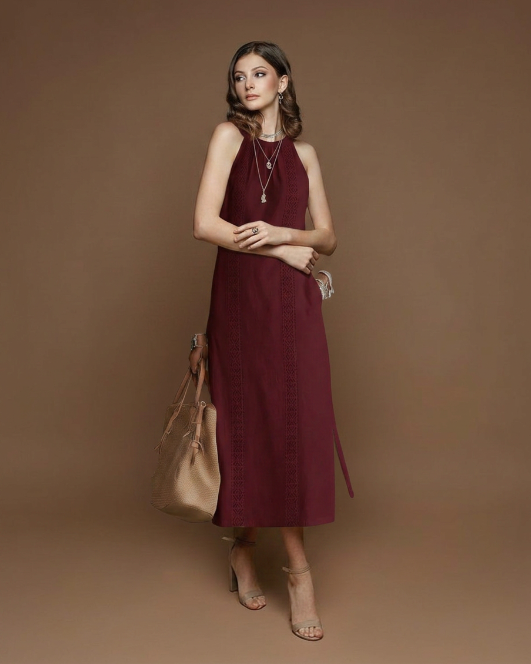 Women's Embroidered Sleeveless Midi Dress
