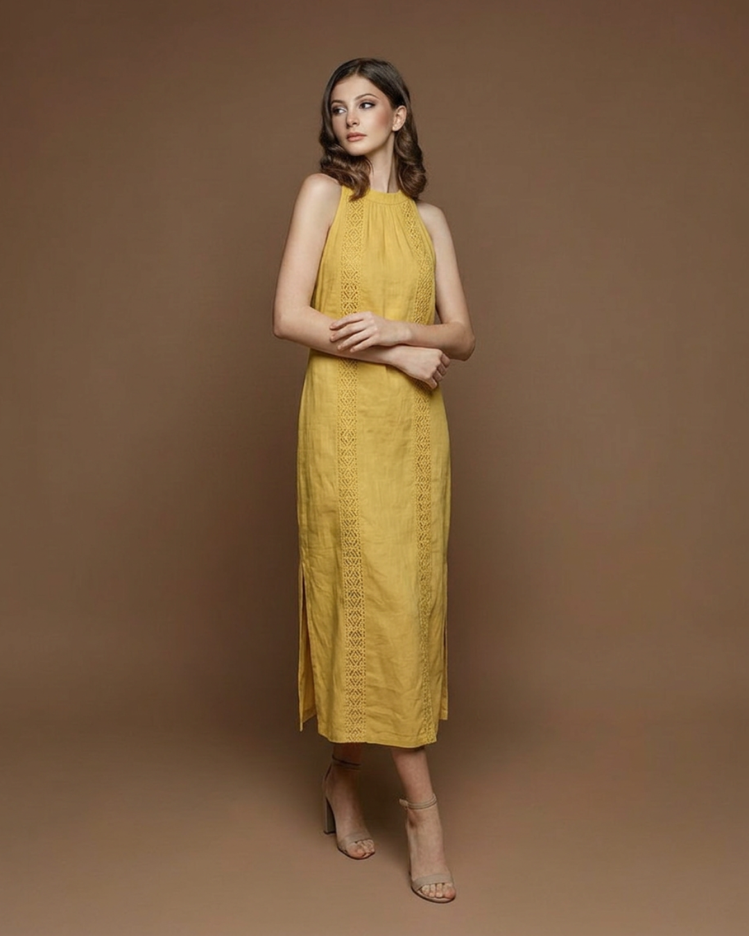 Women's Embroidered Sleeveless Midi Dress