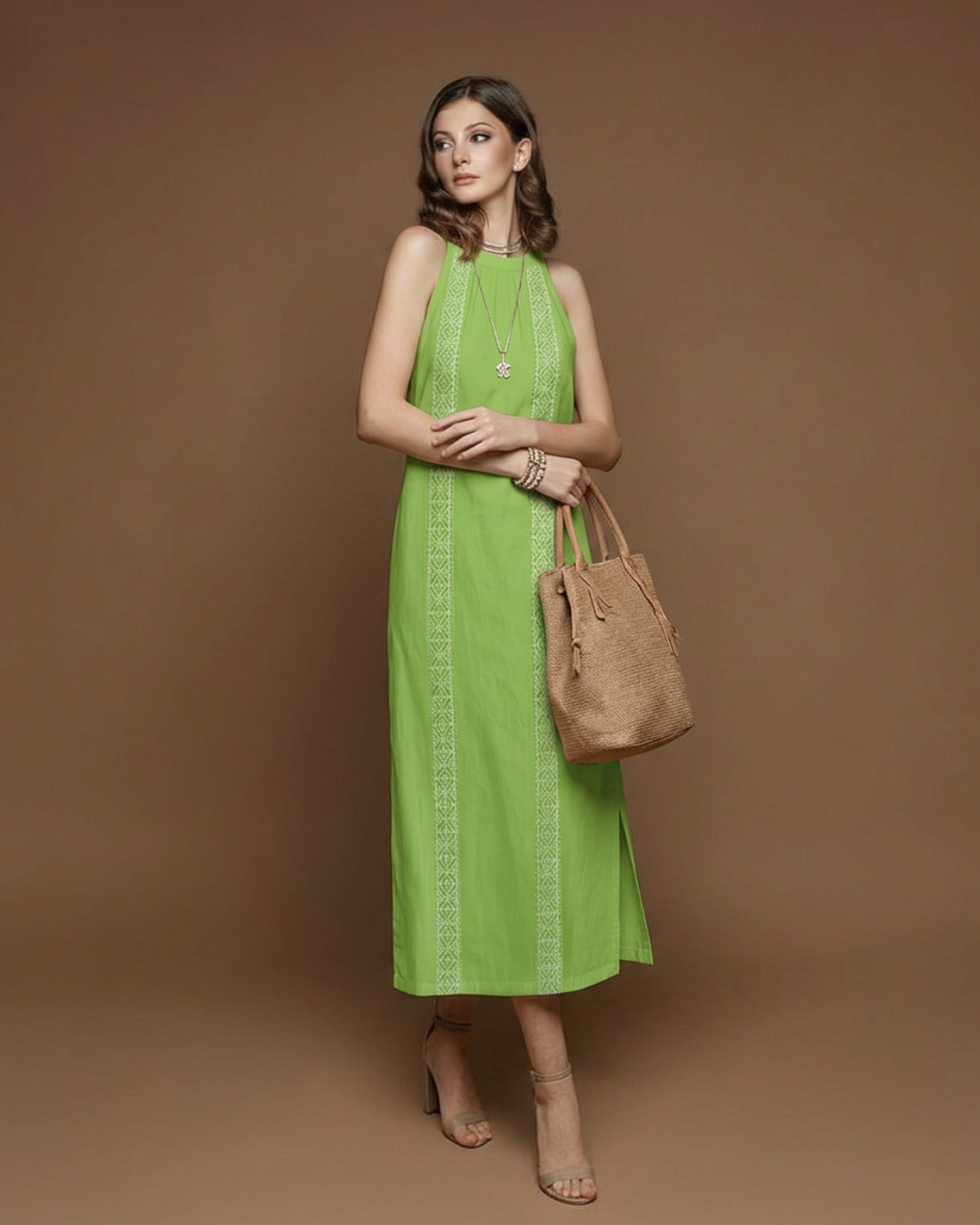 Women's Embroidered Sleeveless Midi Dress