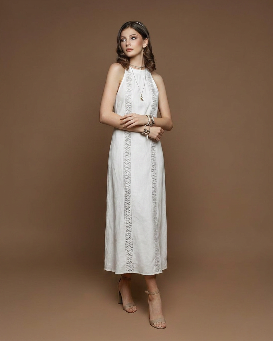 Women's Embroidered Sleeveless Midi Dress