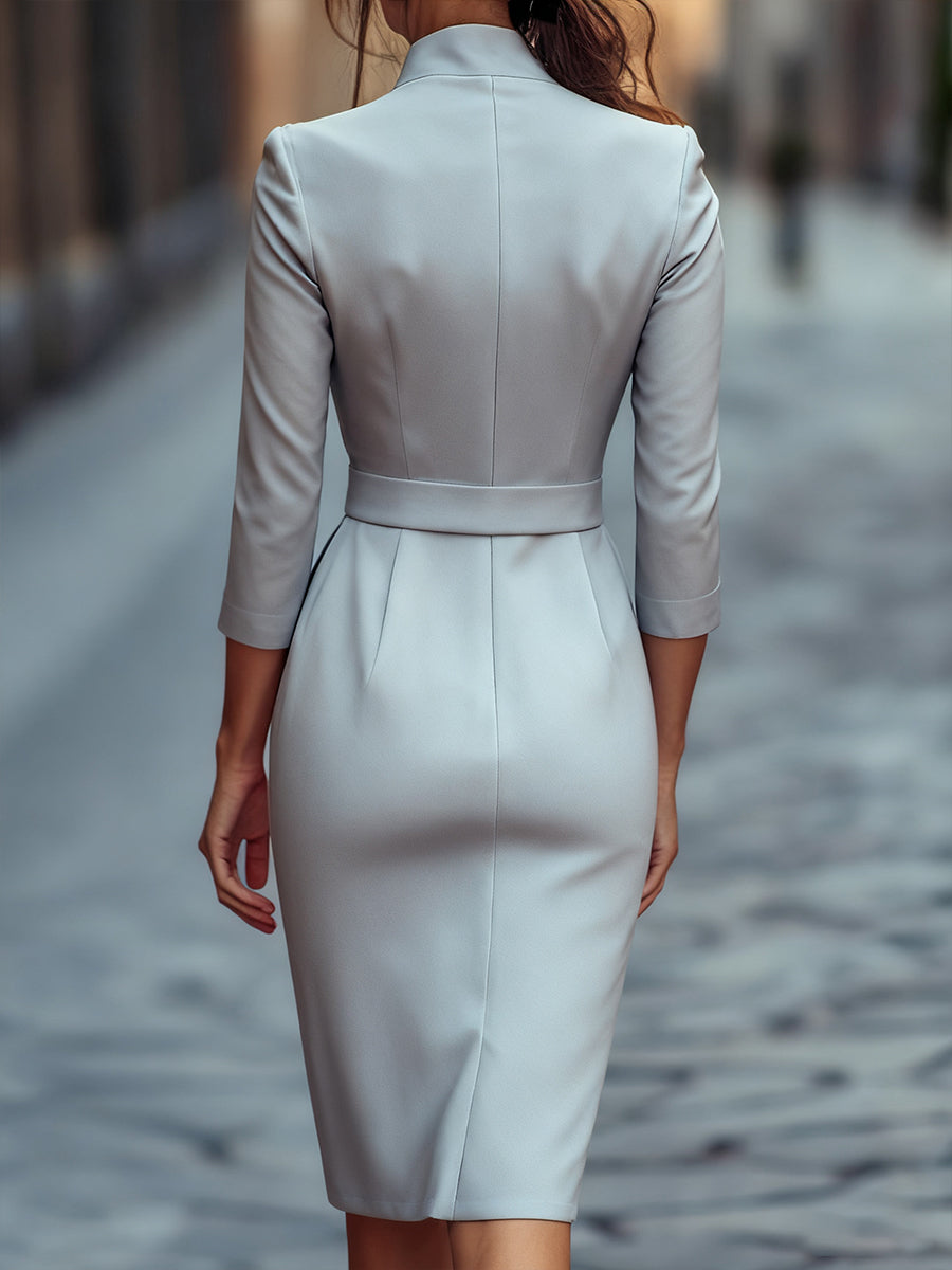 Phoebe | Women’s Elegant Midi Graduation Dress with Mandarin Collar