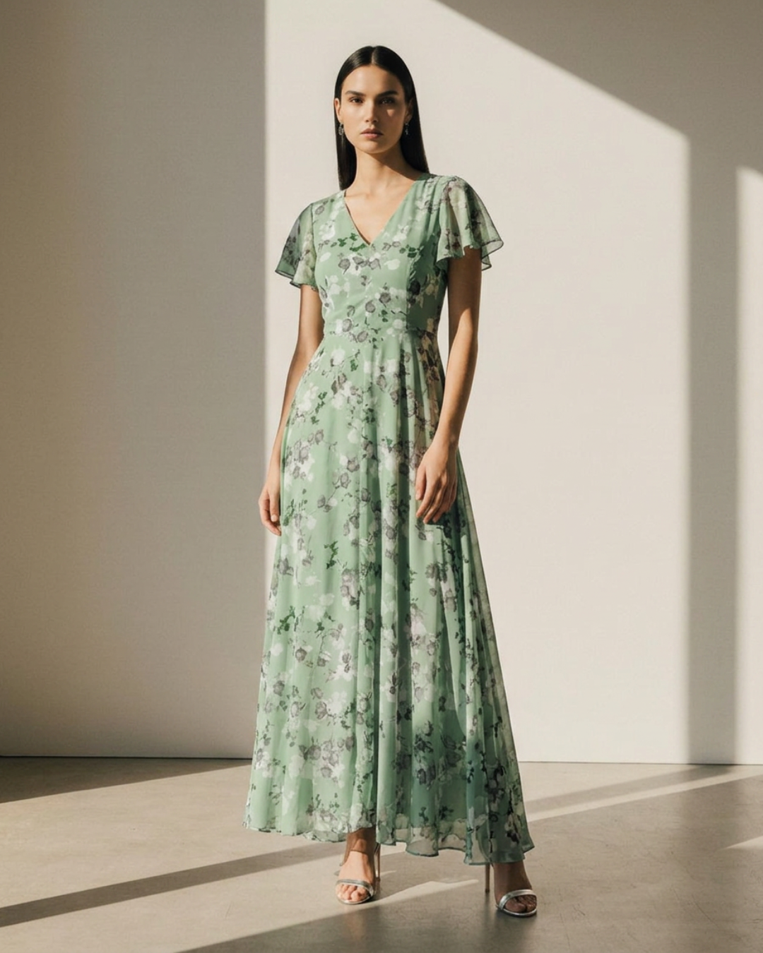 Women's Flutter Sleeve Floral Maxi Dress