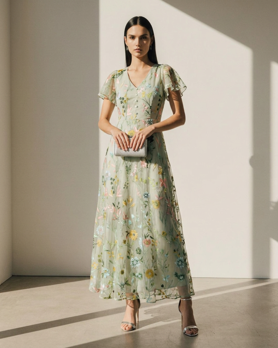 Women's Flutter Sleeve Floral Maxi Dress