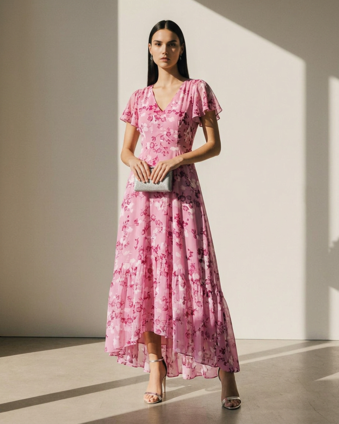 Women's Flutter Sleeve Floral Maxi Dress