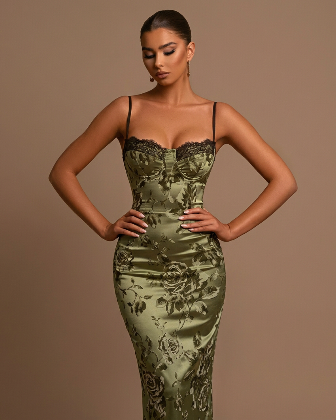 Floral Satin Corset Midi Dress