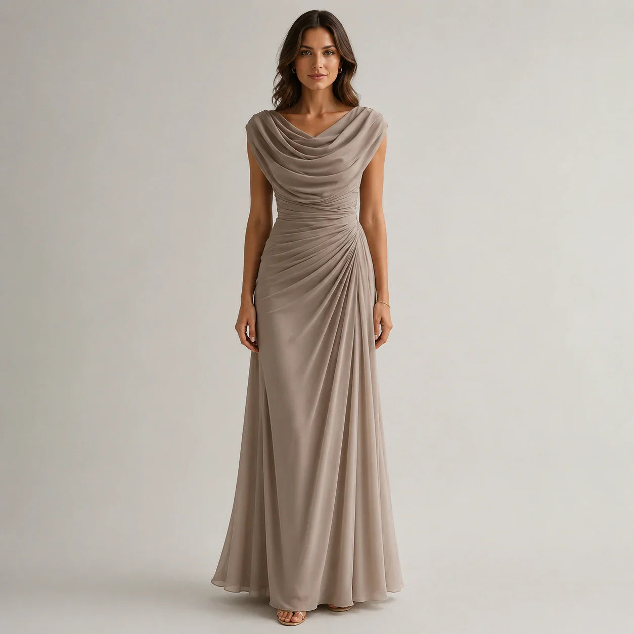 Women's Cowl Neck Ruched Maxi Dress Wedding Guest