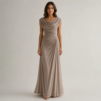 Women's Cowl Neck Ruched Maxi Dress Wedding Guest