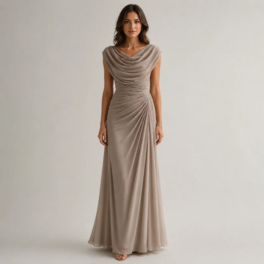 Women's Cowl Neck Ruched Maxi Dress Wedding Guest
