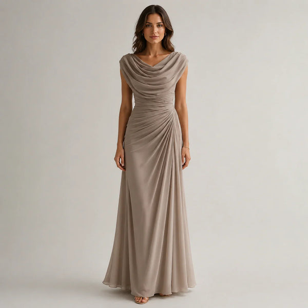 Women's Ruched Cowl Neck Maxi Dress