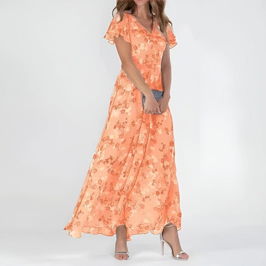 Floral Maxi Dress with Flutter Sleeves for Weddings
