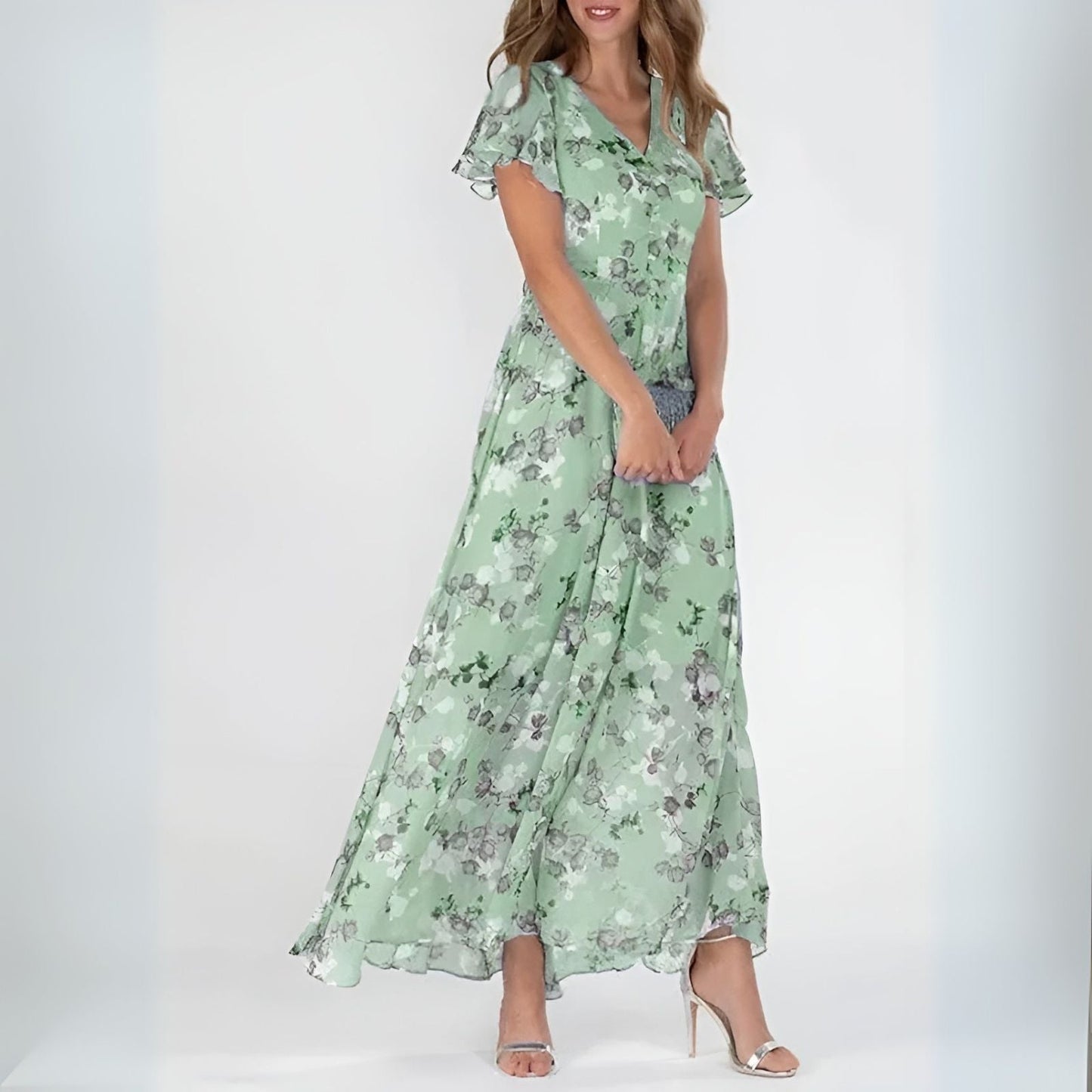 Floral Maxi Dress with Flutter Sleeves for Weddings