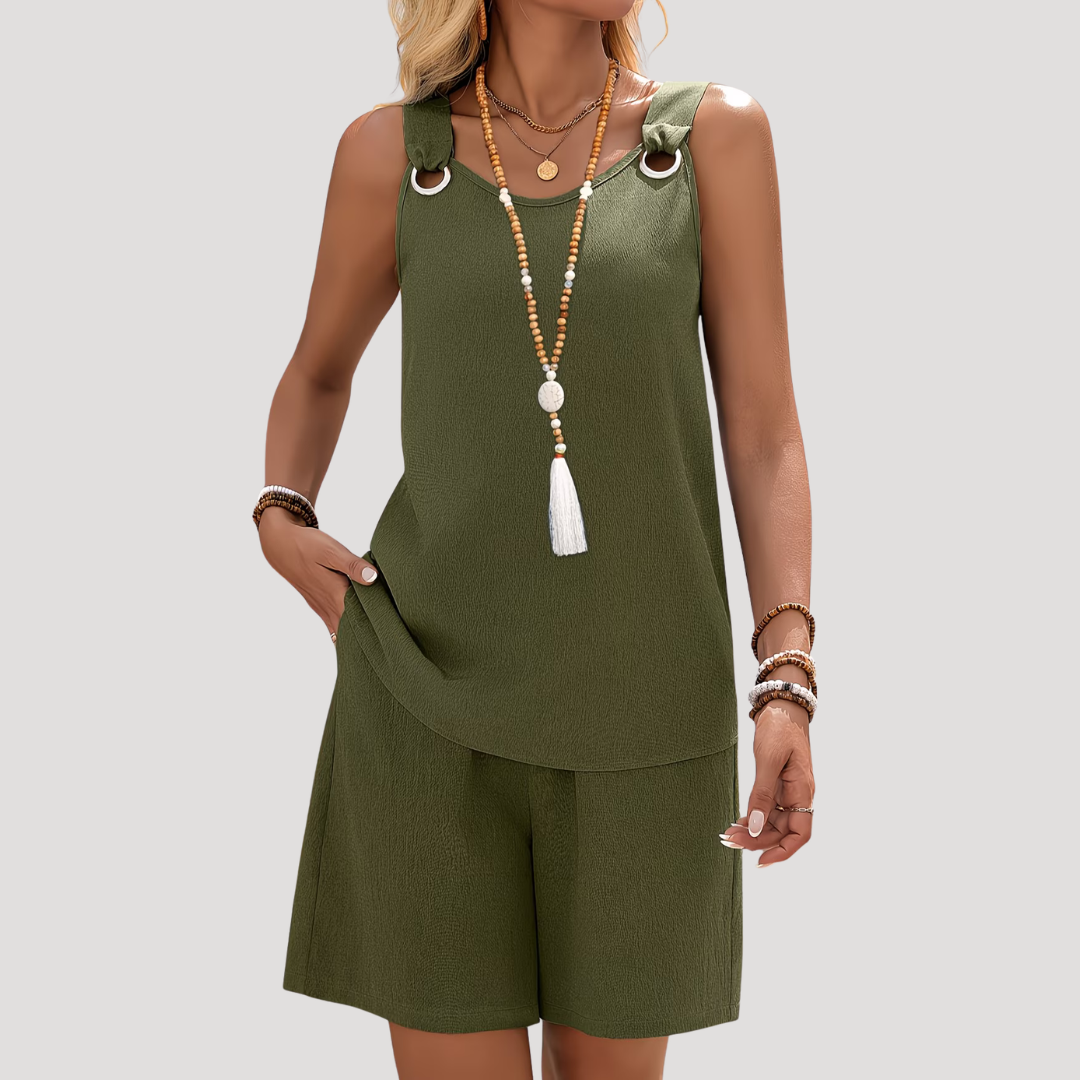 Ring-Detail Two-Piece Top and Shorts Set for Summer