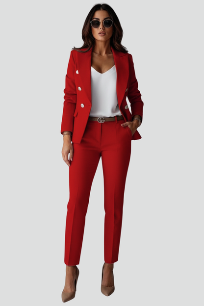 Women's Suit Set with Blazer and Straight Trousers