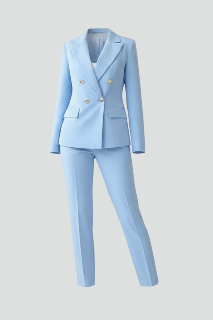 Women's Suit Set with Buttoned Jacket and Straight-Leg Trousers