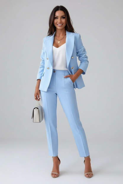 Women's Suit Set with Buttoned Jacket and Straight-Leg Trousers