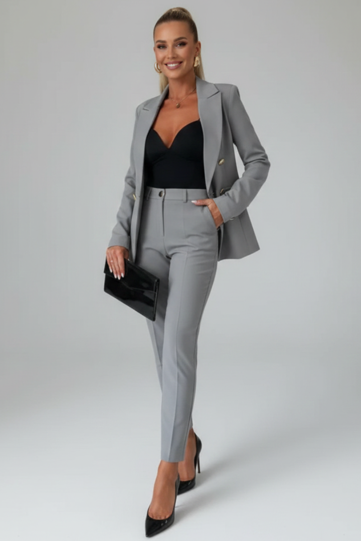 Women's Suit Set with Buttoned Jacket and Straight-Leg Trousers
