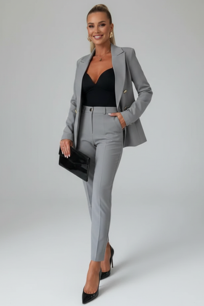 Women's Suit Set with Buttoned Jacket and Straight-Leg Trousers
