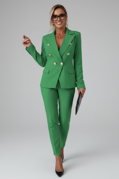 Women's Suit Set with Buttoned Jacket and Straight-Leg Trousers