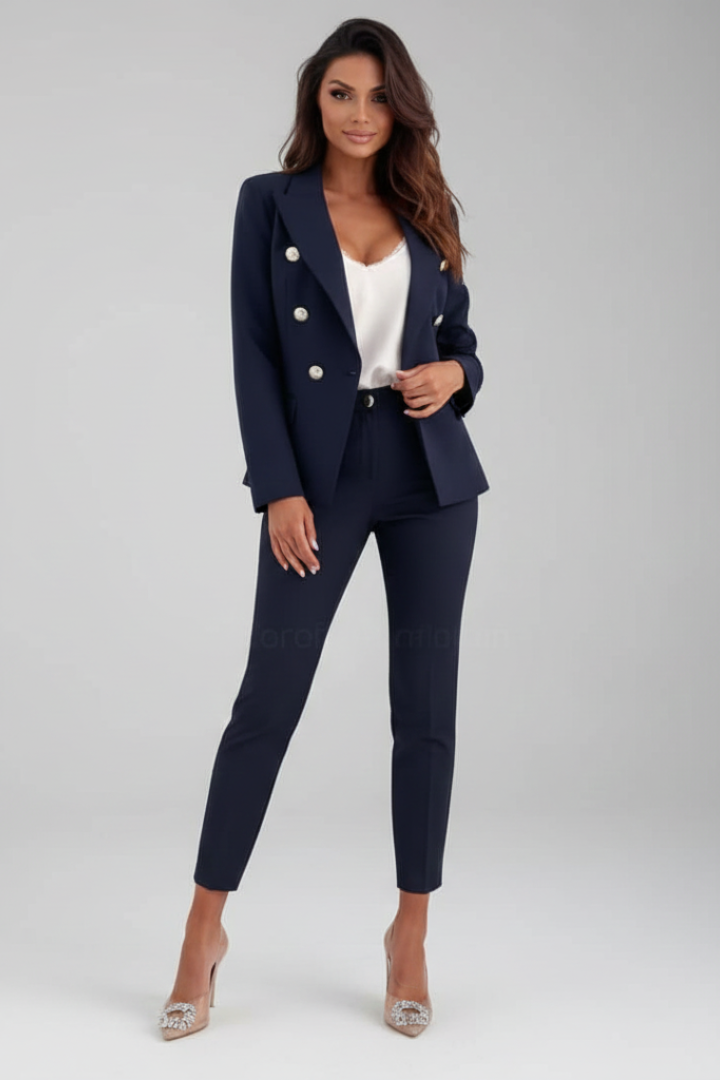 Women's Suit Set with Buttoned Jacket and Straight-Leg Trousers