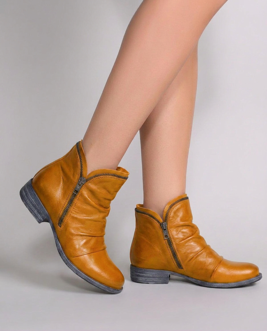 Orthopedic Side Zip Low Heel Ankle Boots