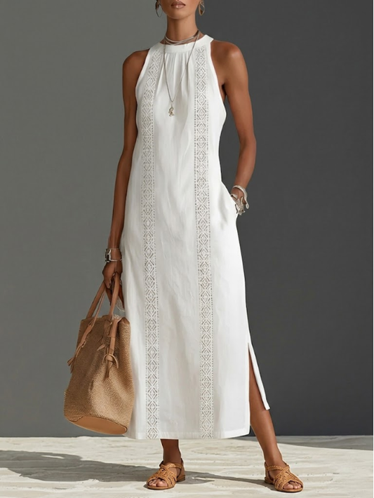 Embroidered Sleeveless Midi Dress Wedding Guest