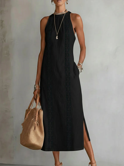 Embroidered Sleeveless Midi Dress Wedding Guest