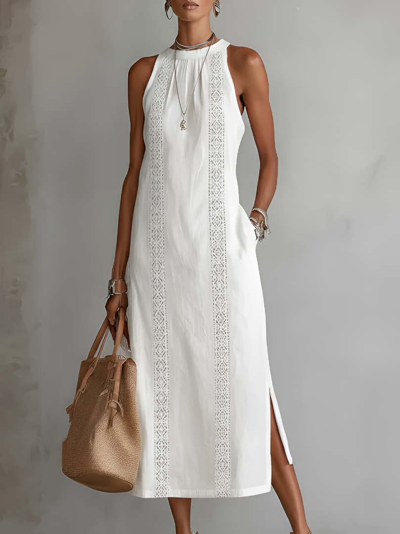Embroidered Sleeveless Midi Dress Wedding Guest