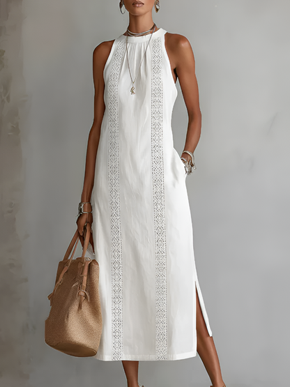 Embroidered Sleeveless Midi Dress Wedding Guest