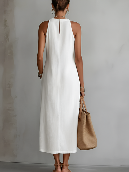 Embroidered Sleeveless Midi Dress Wedding Guest