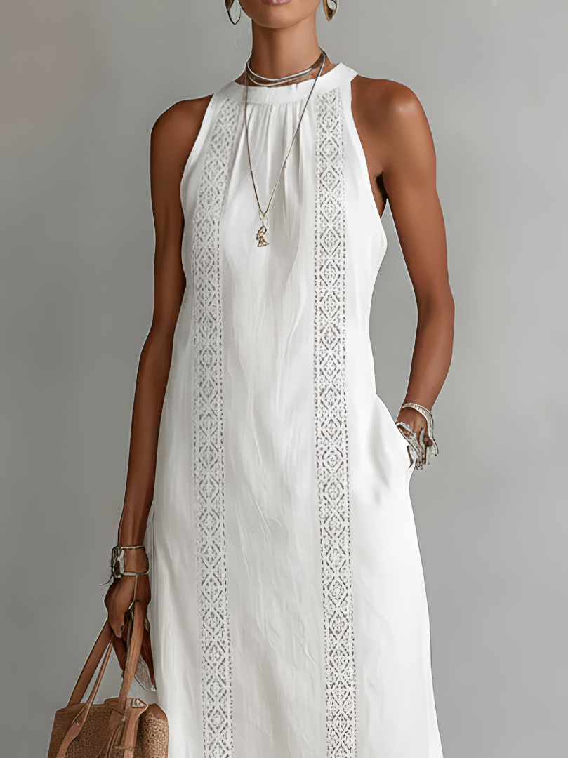 Embroidered Sleeveless Midi Dress Wedding Guest
