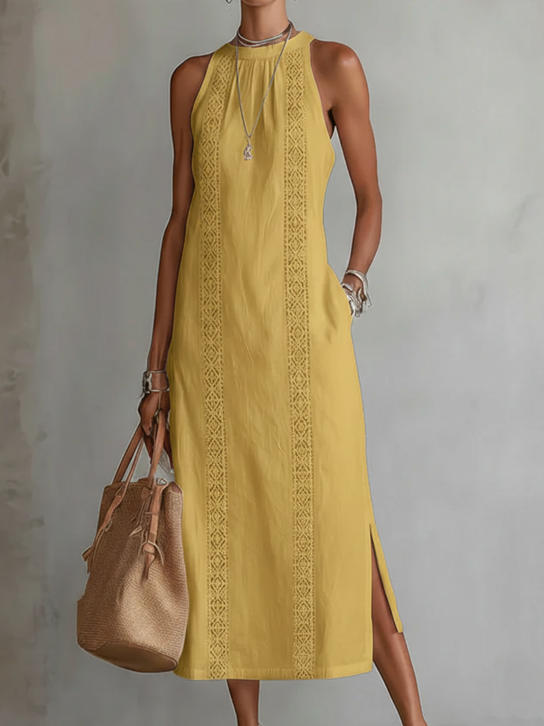 Embroidered Sleeveless Midi Dress Wedding Guest