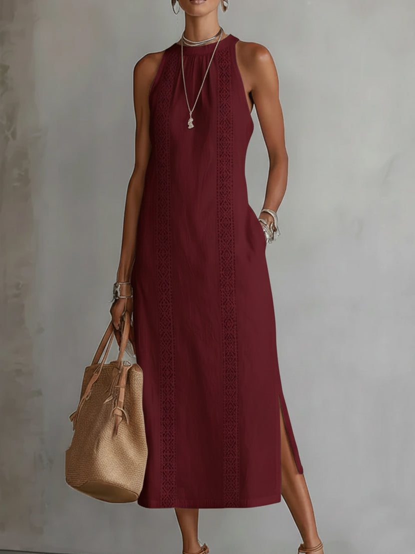 Embroidered Sleeveless Midi Dress Wedding Guest