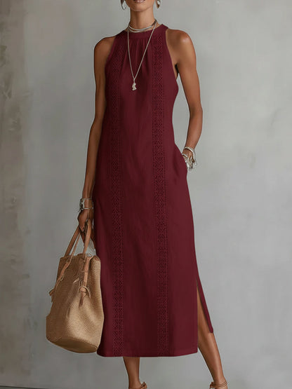 Embroidered Sleeveless Midi Dress Wedding Guest