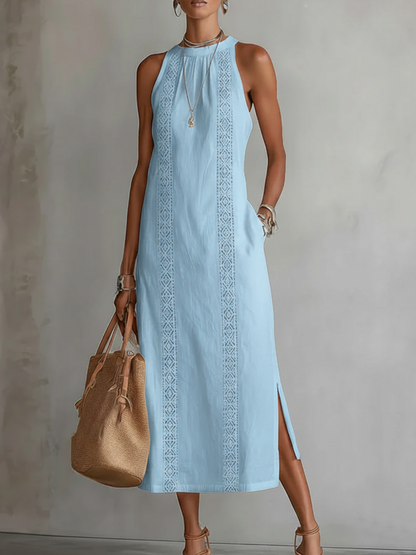 Embroidered Sleeveless Midi Dress Wedding Guest